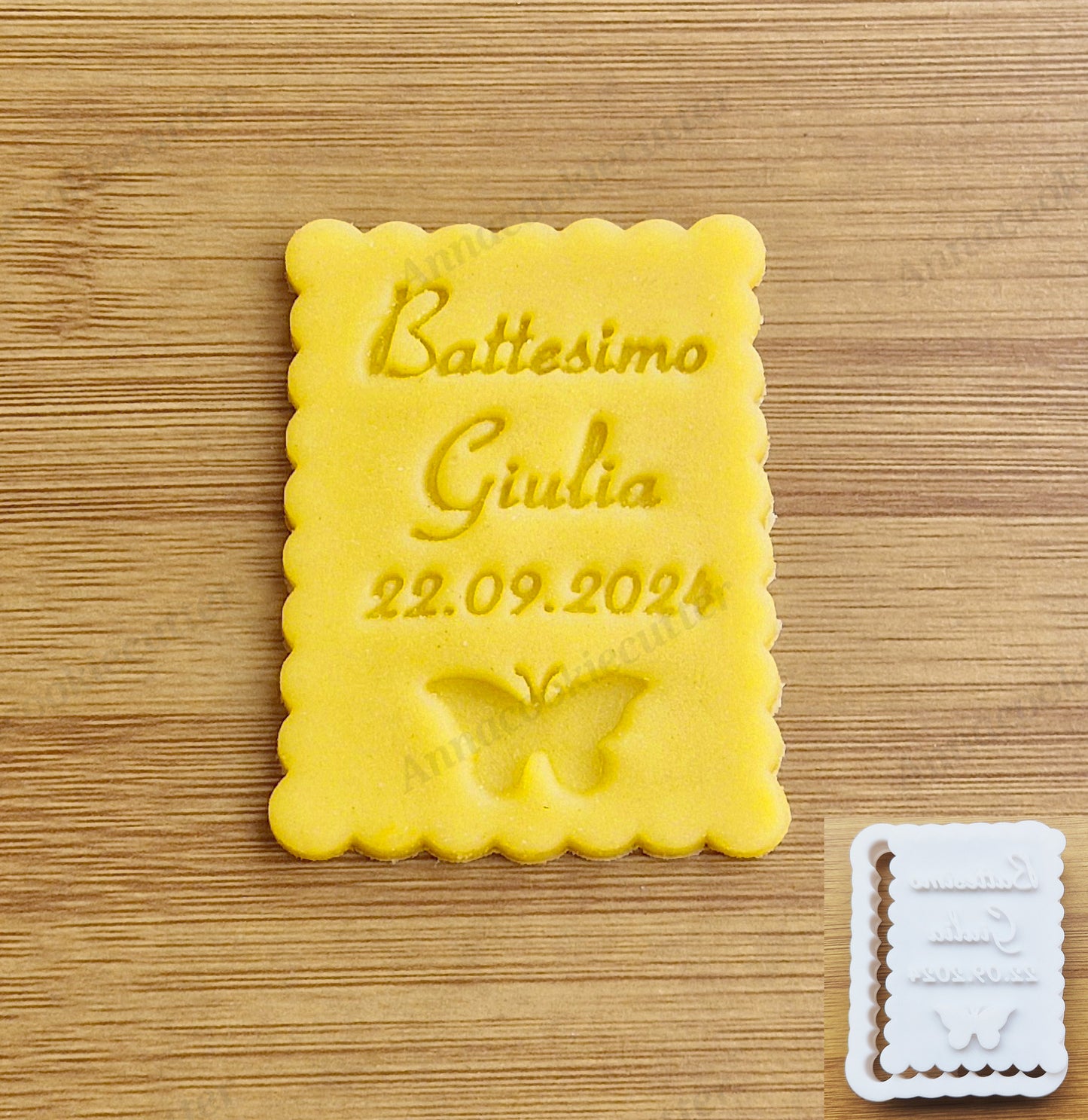 Battesimo Nome e Data Personalizzabile Formina Per Biscotti Cookie Cutter 7x4 cm