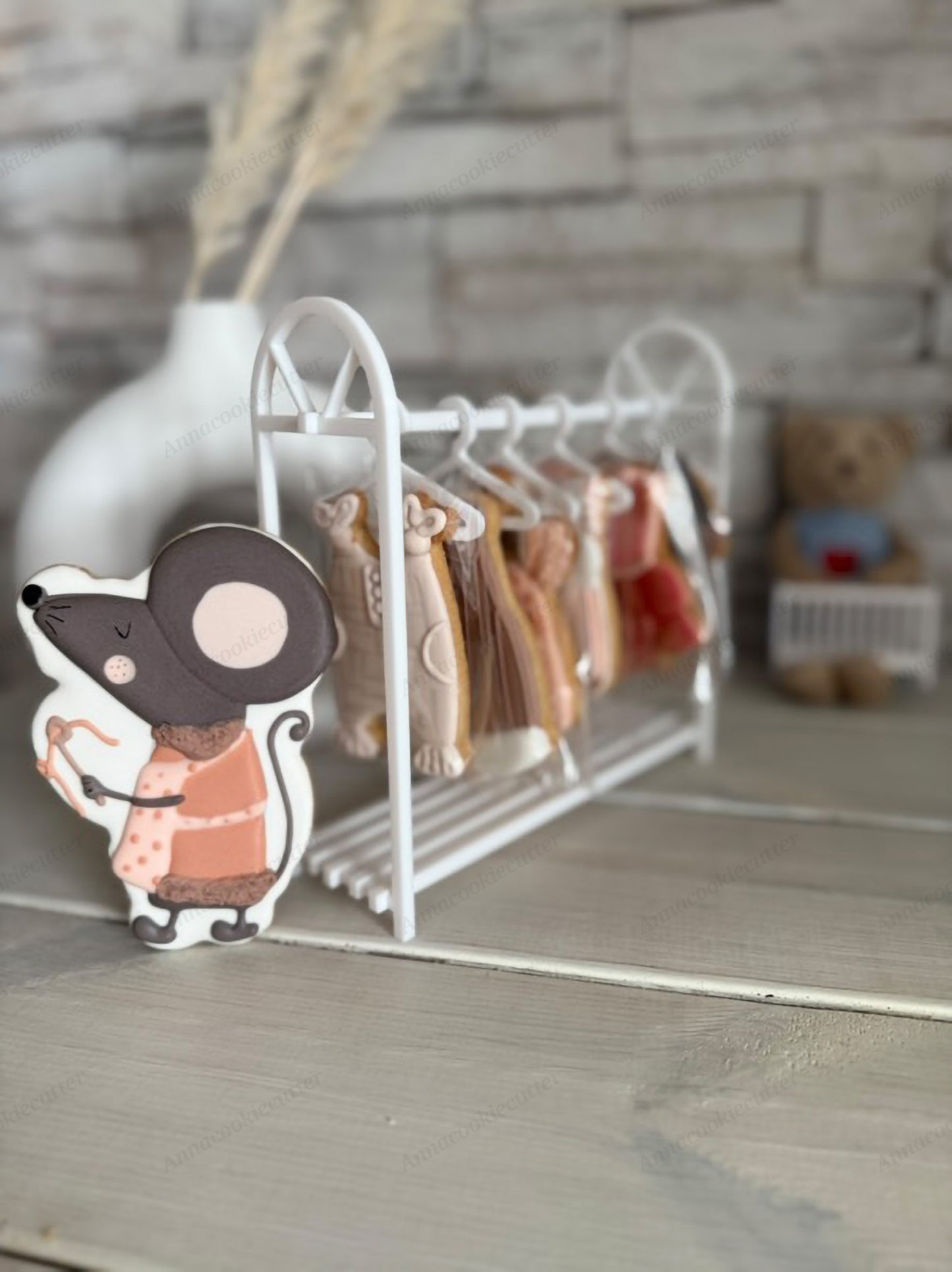 Portabiscotti Mini Appendiabiti –Formina Mini Espositore Biscotti a Tema Moda, Boutique Cookie Rack, Stand Biscotti Decorati