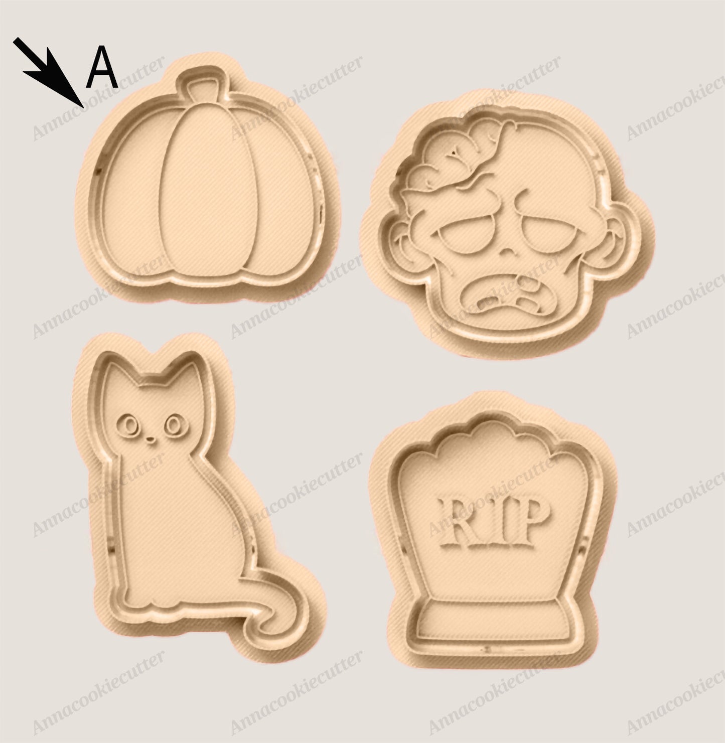 Set 4 Formine Halloween Zucca Testa Zombie Gatto Lapide TagliaBiscotti Spettrali