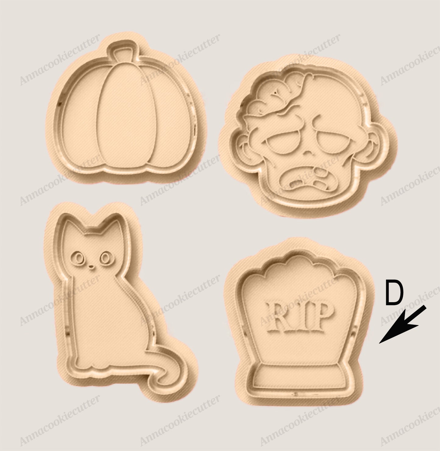 Set 4 Formine Halloween Zucca Testa Zombie Gatto Lapide TagliaBiscotti Spettrali