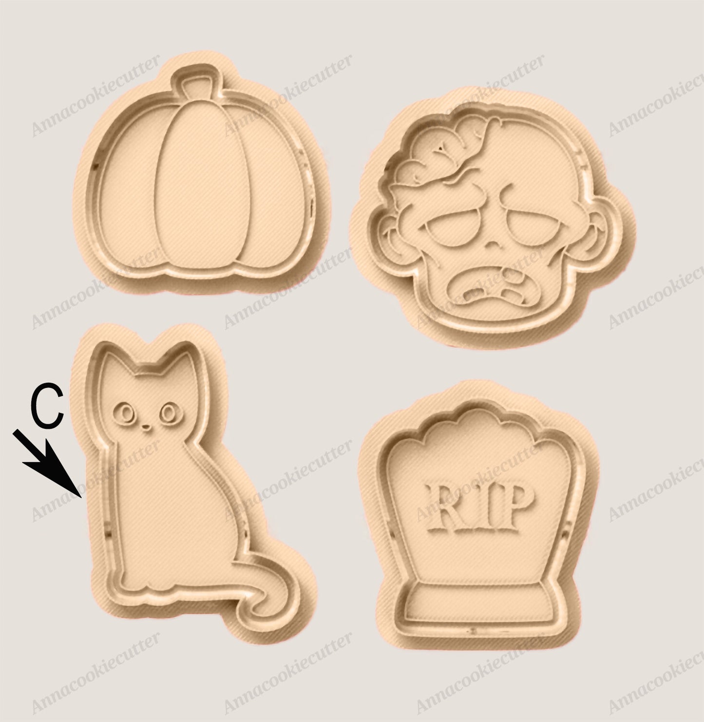 Set 4 Formine Halloween Zucca Testa Zombie Gatto Lapide TagliaBiscotti Spettrali