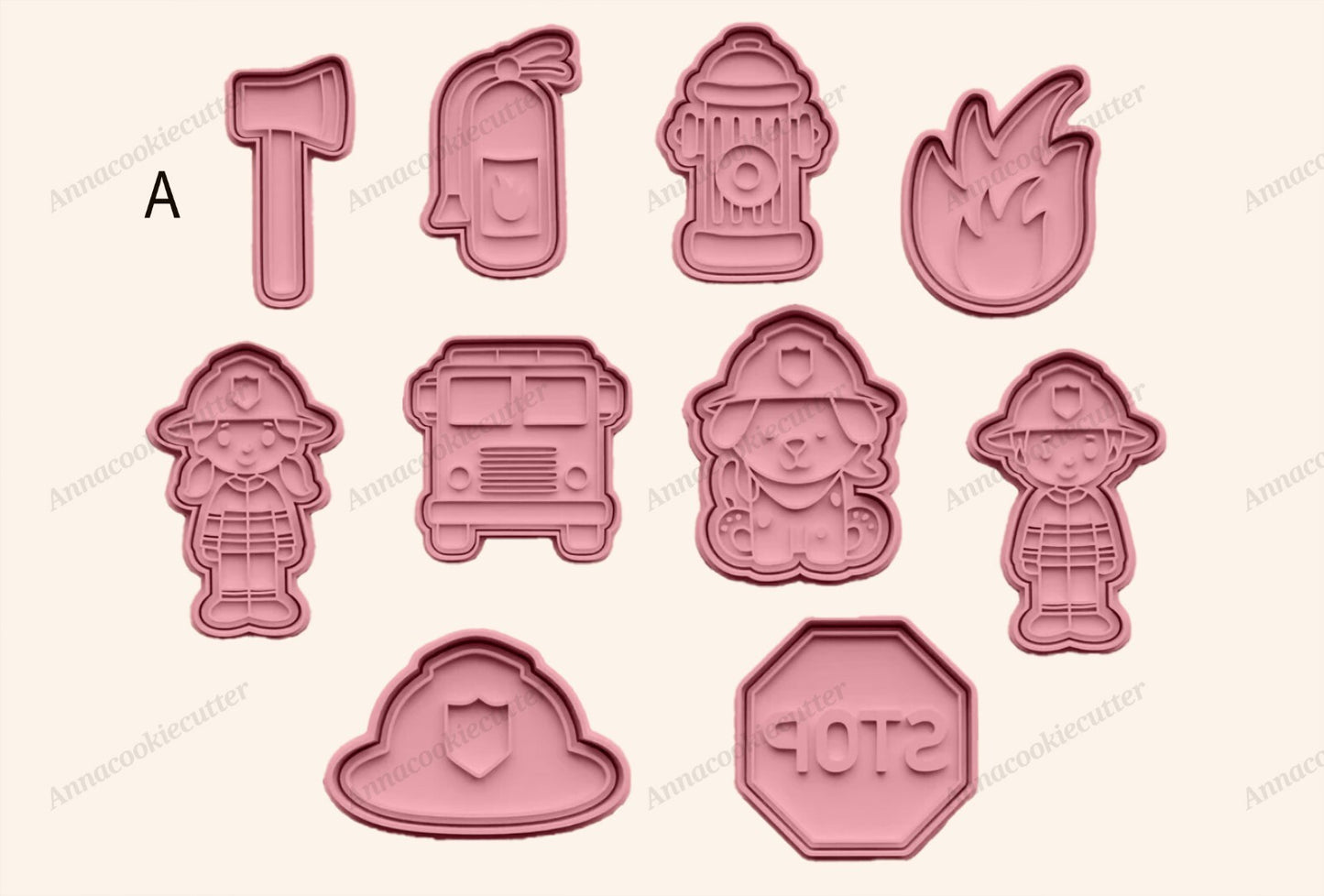 Set 10 Formine Taglia Biscotti Vigile del Fuoco Cookie Cutter Pompieri