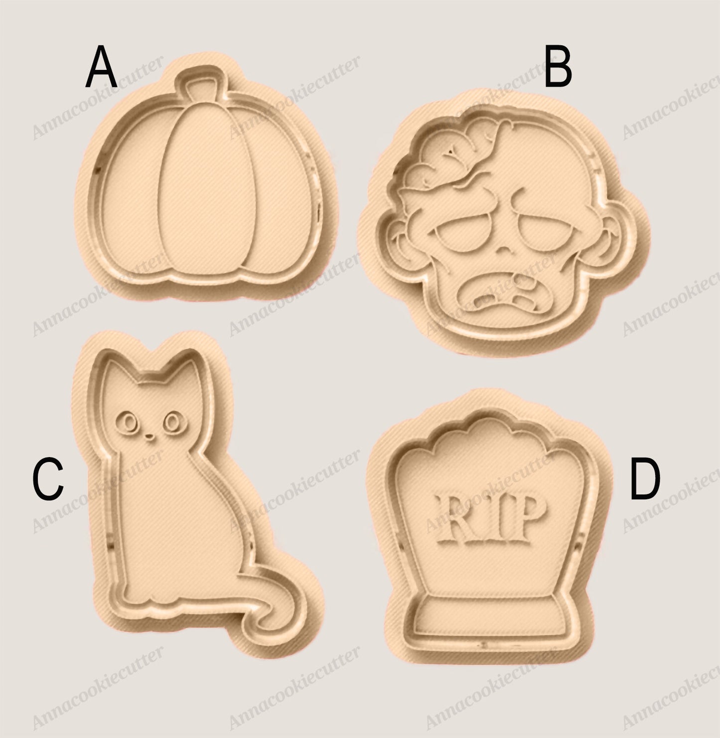 Set 4 Formine Halloween Zucca Testa Zombie Gatto Lapide TagliaBiscotti Spettrali