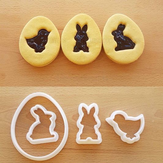 Set Tagliabiscotti Pasquale Linzer - Forma a Uovo con Mini Coniglietti e Pulcino
