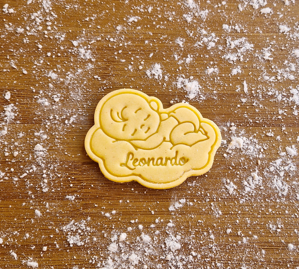Tagliabiscotti Neonato su Nuvola Personalizzato con Nome Timbro Baby Shower e Battesimo Bomboniera Nascita