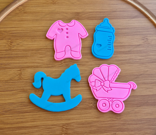 Formine Biscotti Baby Shower, Stampini Biberon, Tutina, Carrozzina e Cavallino per Dolci Nascita e Battesimo