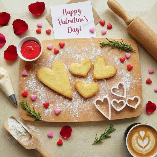 Set 4 Tagliabiscotti Cuore "Whimsical" – Formine Asimmetriche Stile Folk Art per Biscotti Decorati e Cake Design