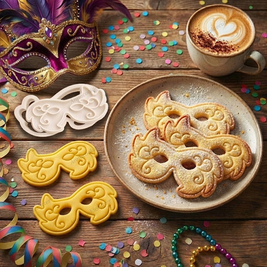 Tagliabiscotti Maschera di Carnevale Veneziana – Formina con Timbro Embosser per Biscotti Decorati, Pasta di Zucchero e Feste a Tema Bal Masqué