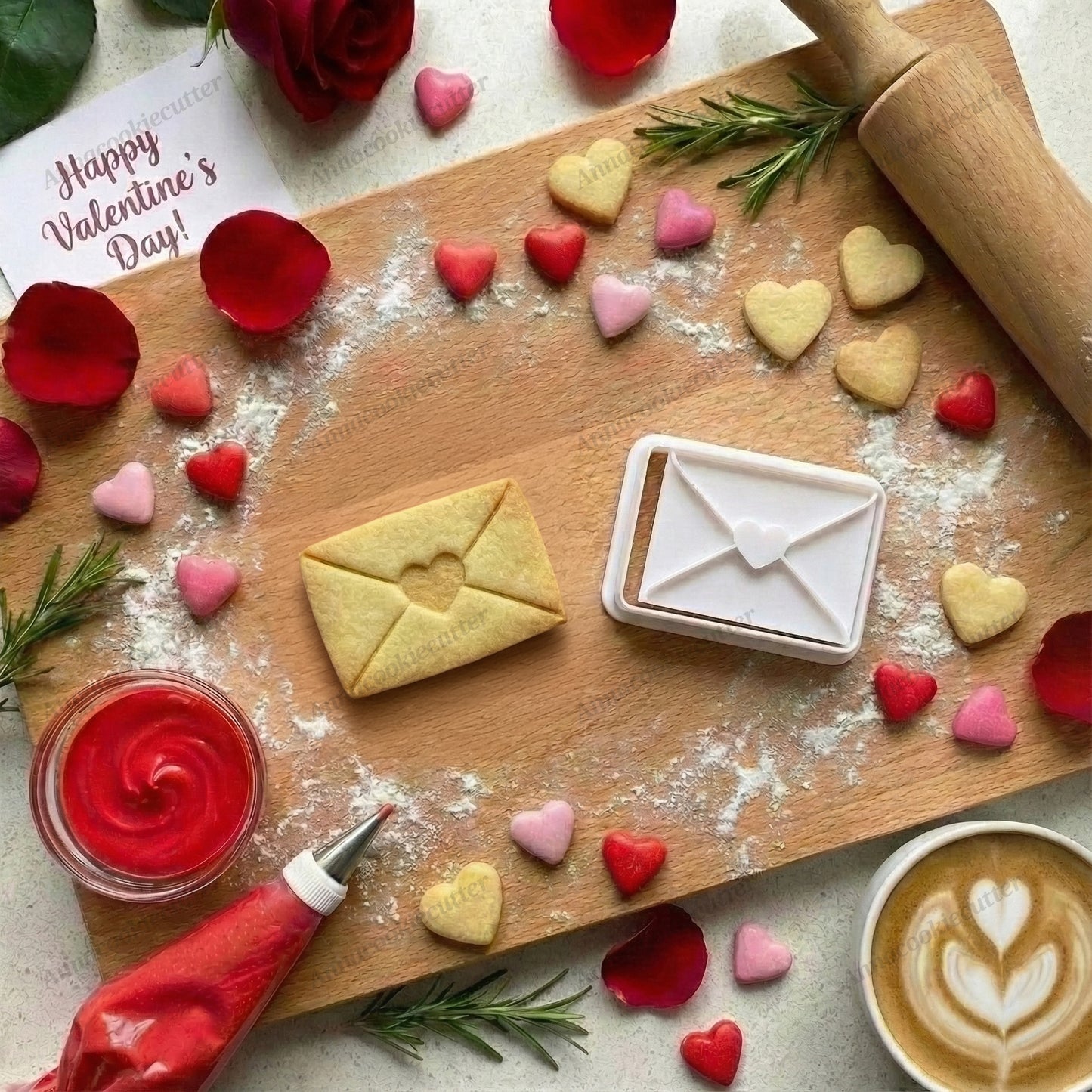 Tagliabiscotti "Lettera d'Amore" con Cuore – Formina Busta da Lettera per Biscotti di San Valentino con Timbro