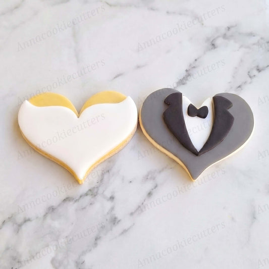 Set Taglia Biscotti a Forma di Cuore Abiti da Sposi Bomboniere Addio al Nubilato