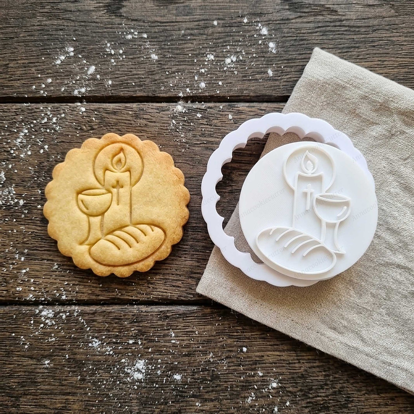 Candela Pane Calice Tagliabiscotti per Battesimo Comunione Cresima Cookie Cutter