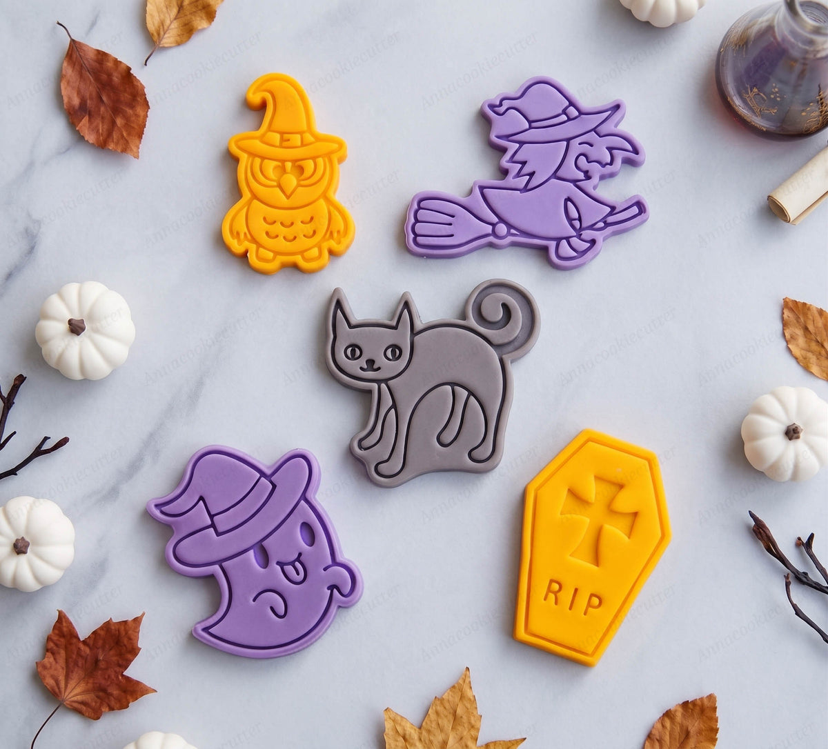 Set di Tagliabiscotti Halloween - Gufo, Gatto, Strega, Fantasma e Bara