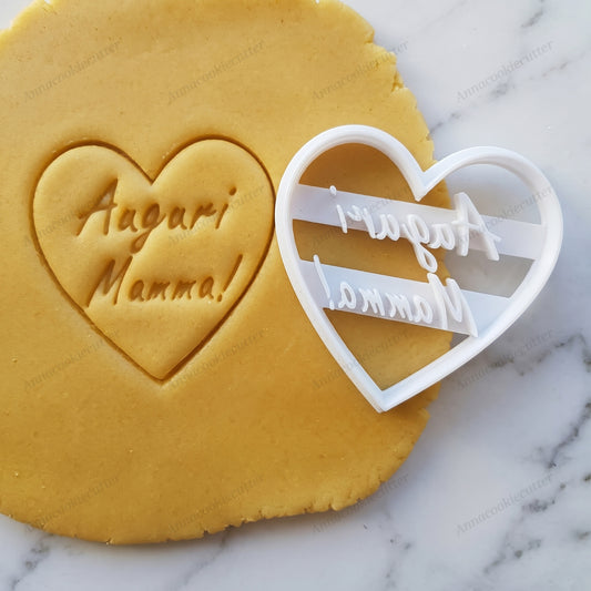 Tagliabiscotti Cuore "Auguri Mamma!" – Formina con Scritta per Biscotti Festa della Mamma e Compleanno