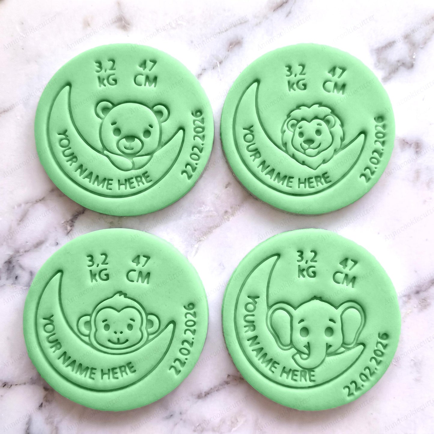 Stampo Biscotti Nascita Personalizzato: Nome, Peso, Altezza, Data 8 cm