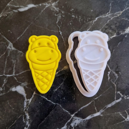 Tagliabiscotti Ippopotamo su Cono Gelato Formina per Biscotti a Tema Animali della Giungla