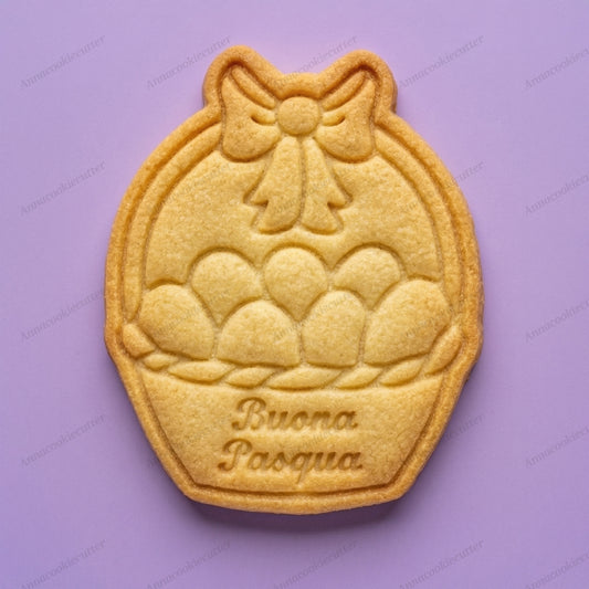 Tagliabiscotti Cesto di Pasqua – Formina con Uova, Fiocco e Scritta Buona Pasqua 10x8 cm