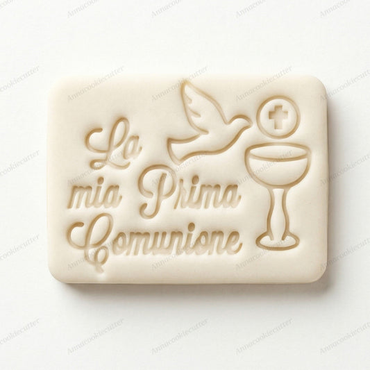 Tagliabiscotti Prima Comunione con Timbro, Formina Biscotti Religiosi, Stampo Calice e Colomba per Bomboniere