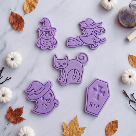 Set di Tagliabiscotti Halloween - Gufo, Gatto, Strega, Fantasma e Bara