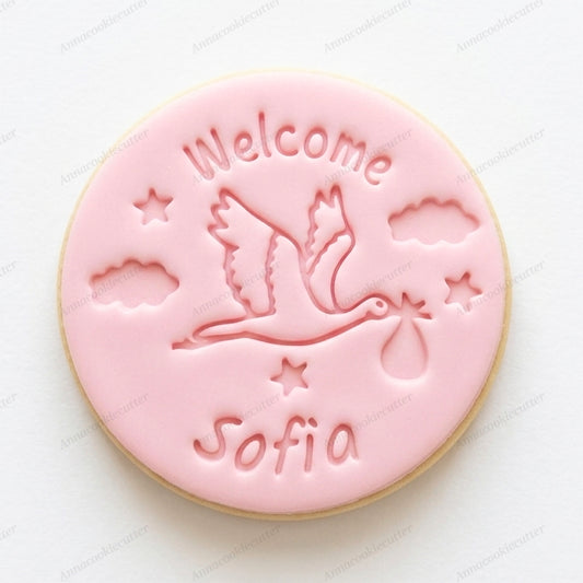 Nome Bimbo Personalizzato Tagliabiscotti Cicogna | Stampo Biscotti Baby Shower Nascita Battesimo | Idea Regalo Neonato Unica
