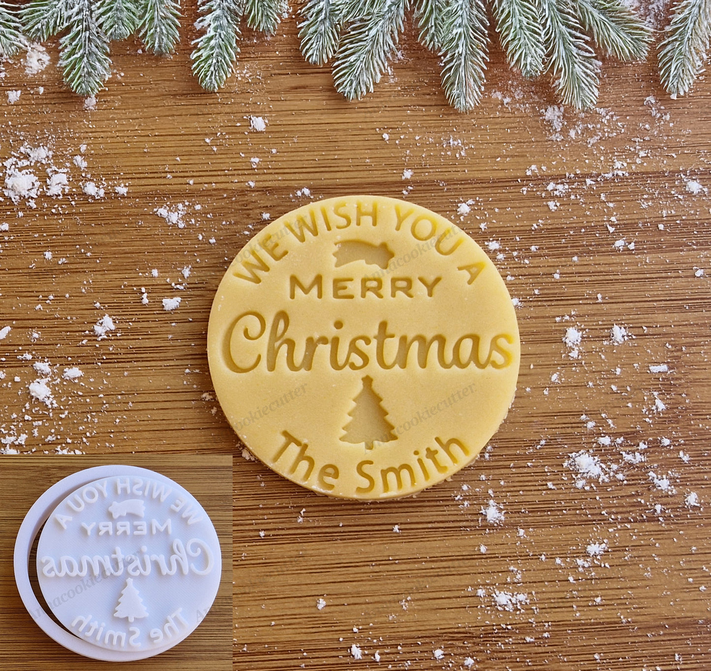 Stampo Biscotti di Natale Personalizzato – Formina “Merry Christmas” con Nome Inciso per Dolci e Regali Natalizi