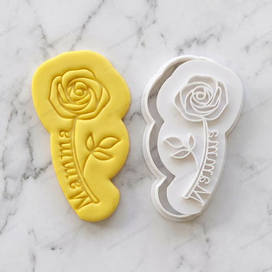 Tagliabiscotti Rosa Festa della Mamma - Timbro Embosser con Scritta Mamma per Regali di Compleanno e Bomboniere Floreali 11x6 cm