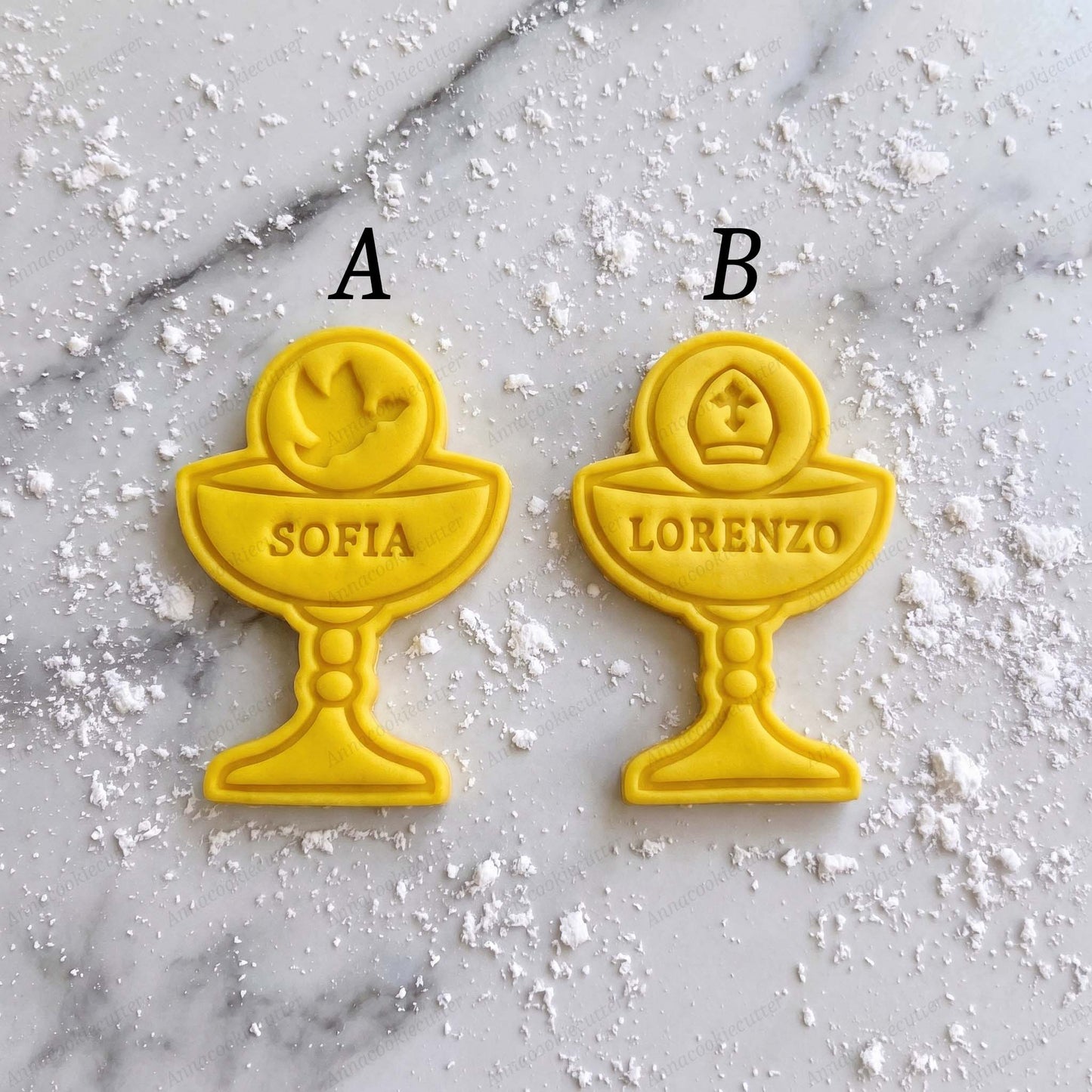 Calice Personalizzabile Taglia Biscotti Bomboniere Segnaposto Comunione Cresima 8 cm