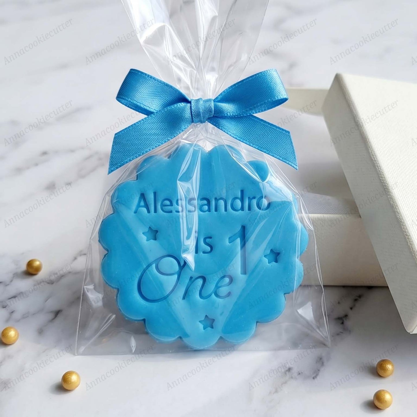 Tagliapasta e Timbro Personalizzato con Nome Primo Compleanno per Biscotti e Fondente