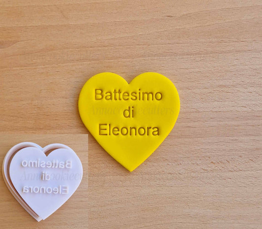 Tagliabiscotti Battesimo Nome Personalizzato Formina Per Biscotti Cuore 7 cm