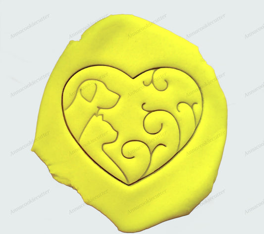 Formina per Biscotti a Forma di Cuore con Cane e Gatto Cookie Cutter Animali