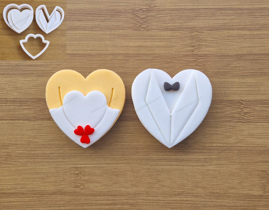 Set Taglia Biscotti a Forma di Cuore Abiti da Sposi Bomboniere Addio al Nubilato