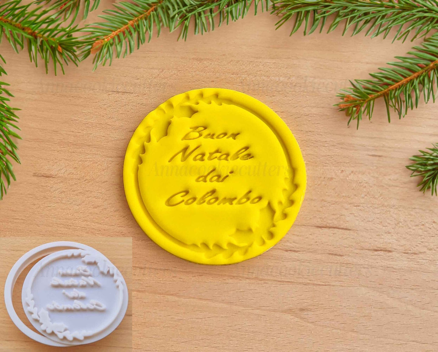 Tagliabiscotti Timbro Personalizzato Auguri di Natale Formine Natalizie 8 cm