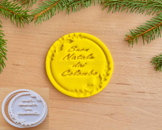 Tagliabiscotti Timbro Personalizzato Auguri di Natale Formine Natalizie 8 cm