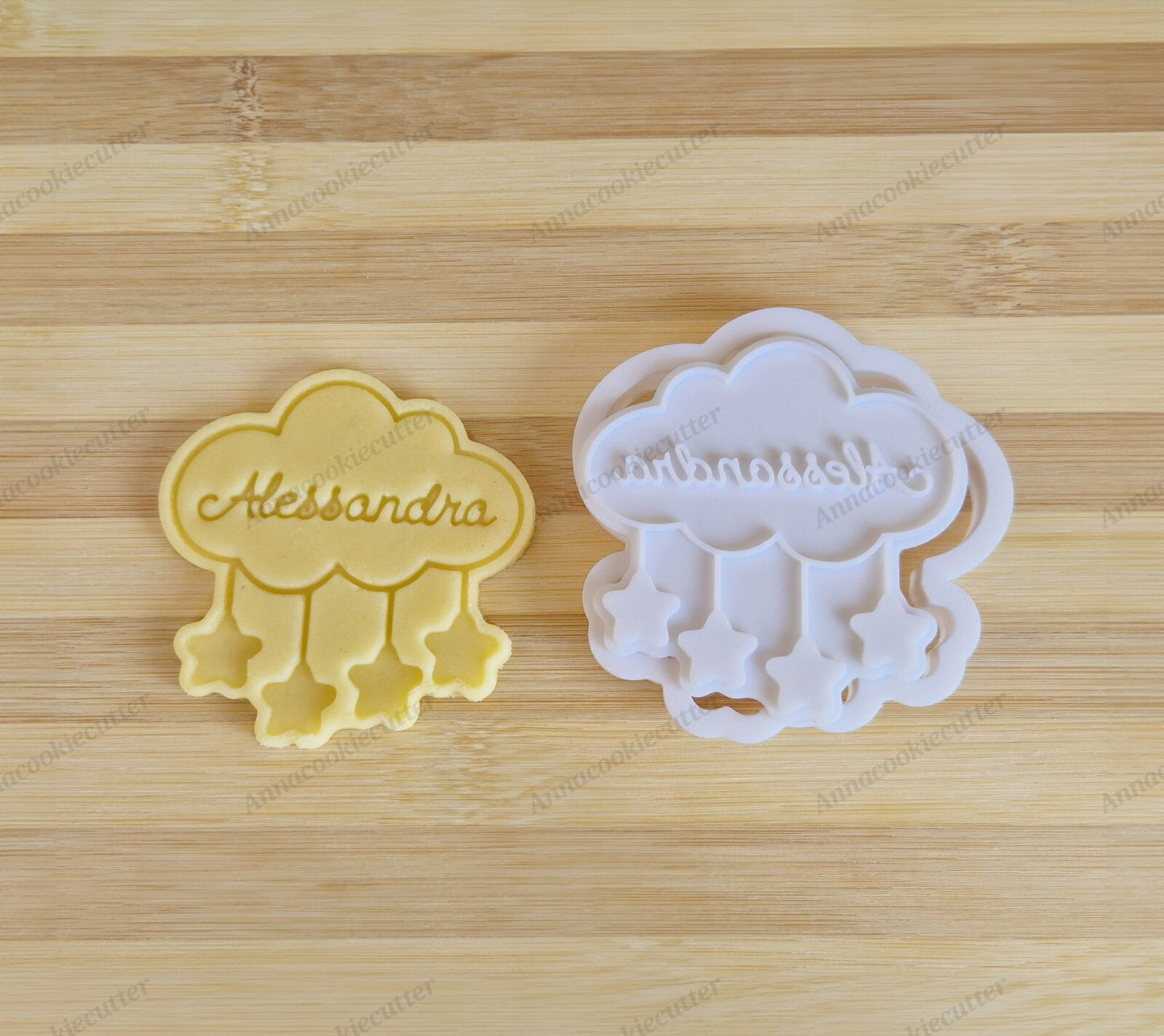 Tagliabiscotti Nuvola e Stella Personalizzato Baby Shower Battesimo Compleanno