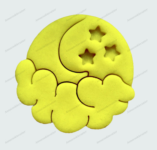 Cookie Cutter Luna con Nuvola e Stelle per Nascita, Battesimo e Baby Shower