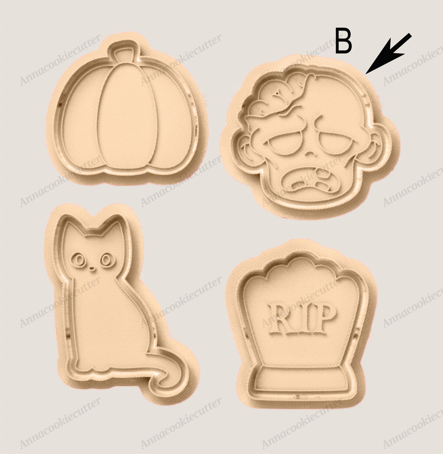 Set 4 Formine Halloween Zucca Testa Zombie Gatto Lapide TagliaBiscotti Spettrali