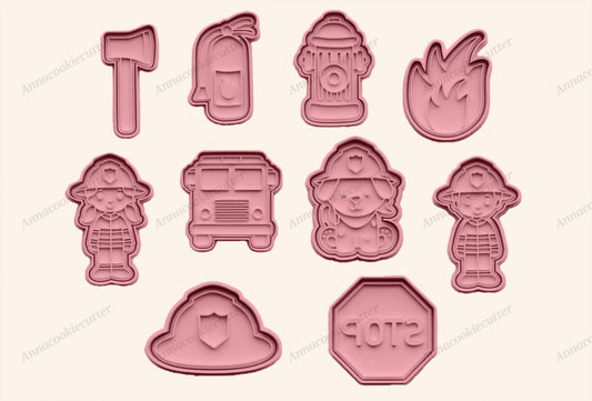 Set 10 Formine Taglia Biscotti Vigile del Fuoco Cookie Cutter Pompieri