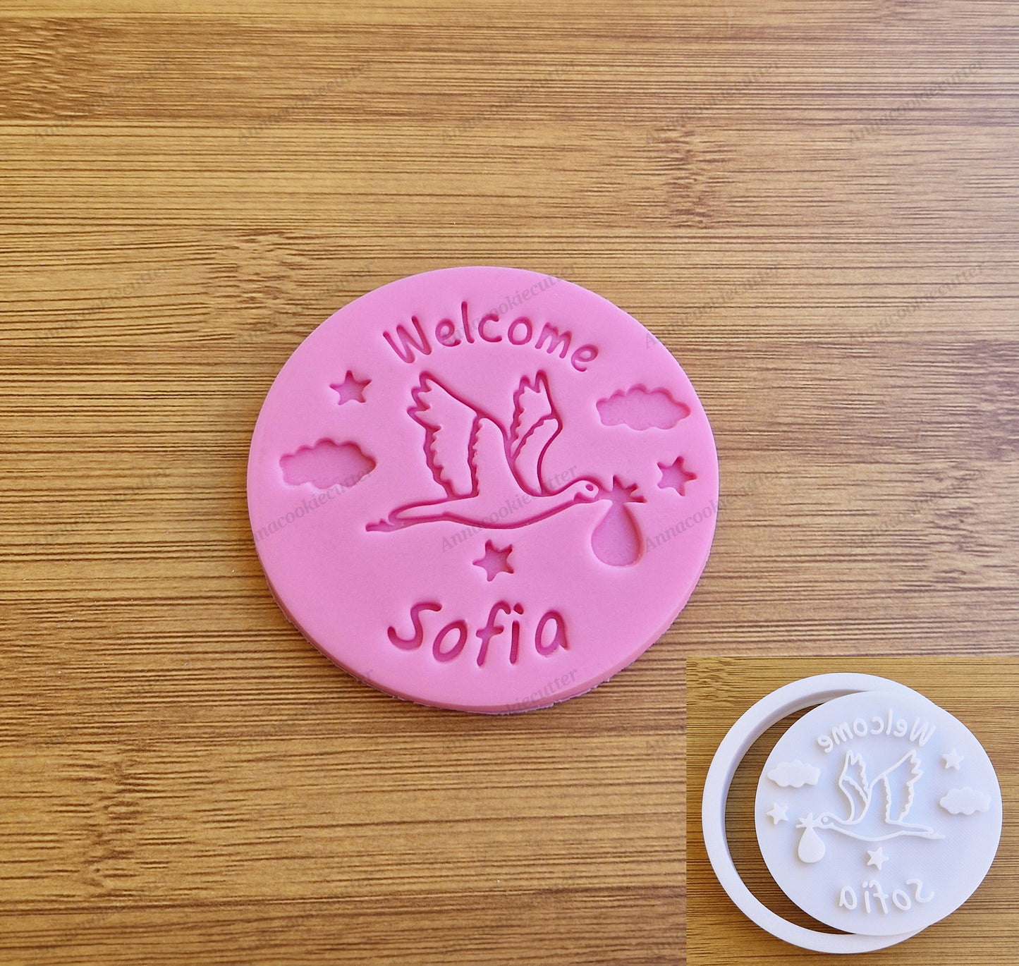 Nome Bimbo Personalizzato Tagliabiscotti Cicogna | Stampo Biscotti Baby Shower Nascita Battesimo | Idea Regalo Neonato Unica