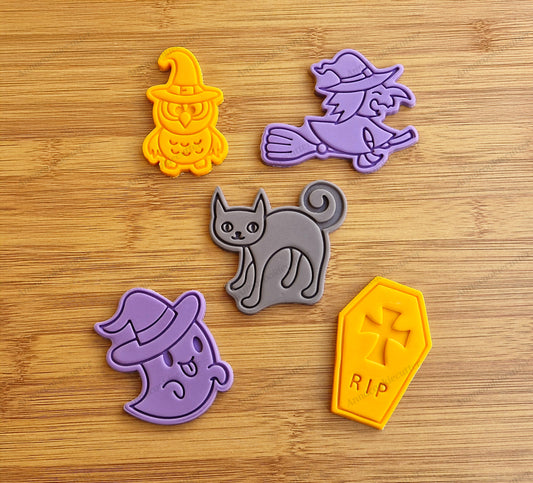 Set Tagliabiscotti Halloween - Gufo, Gatto, Strega, Fantasma, Bara