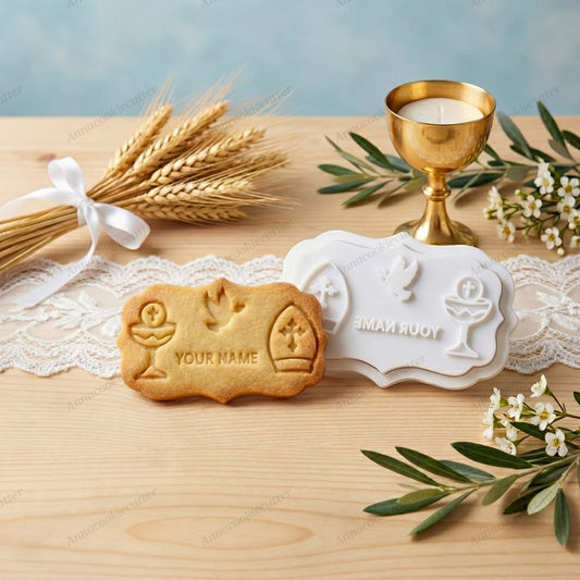 Cornice Personalizzabile Taglia Biscotti Mitra, Colomba Calice Comunione Cresima