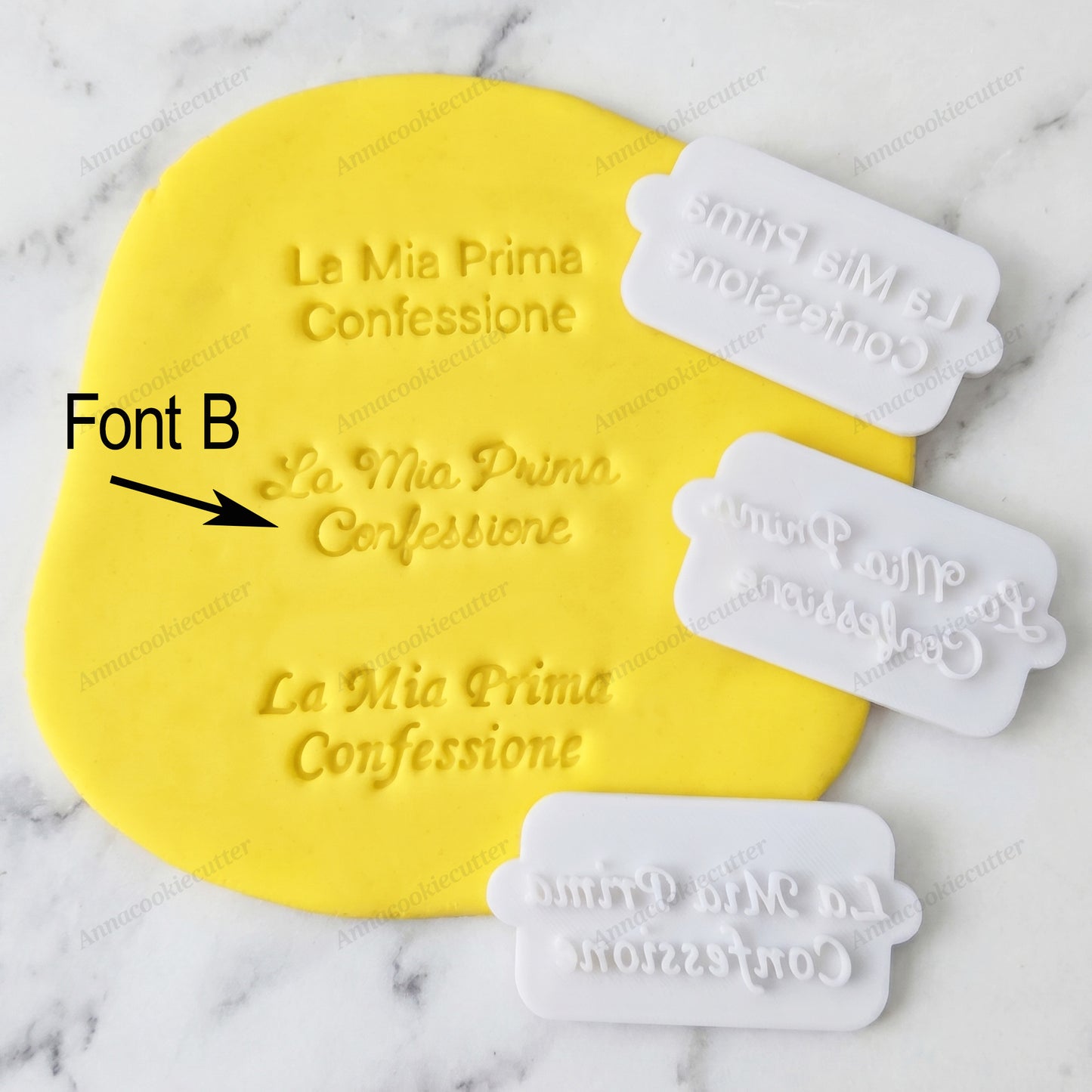 Timbro La Mia Prima Confessione - Embosser Scritta per Biscotti e Fondente, Stampo per Bomboniere Religiose 6x3 cm