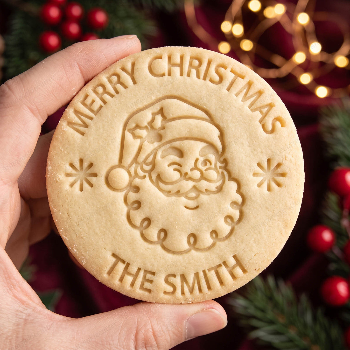 Set Tagliabiscotti e Timbro Babbo Natale Personalizzabile con Nome – Buon Natale o Merry Christmas
