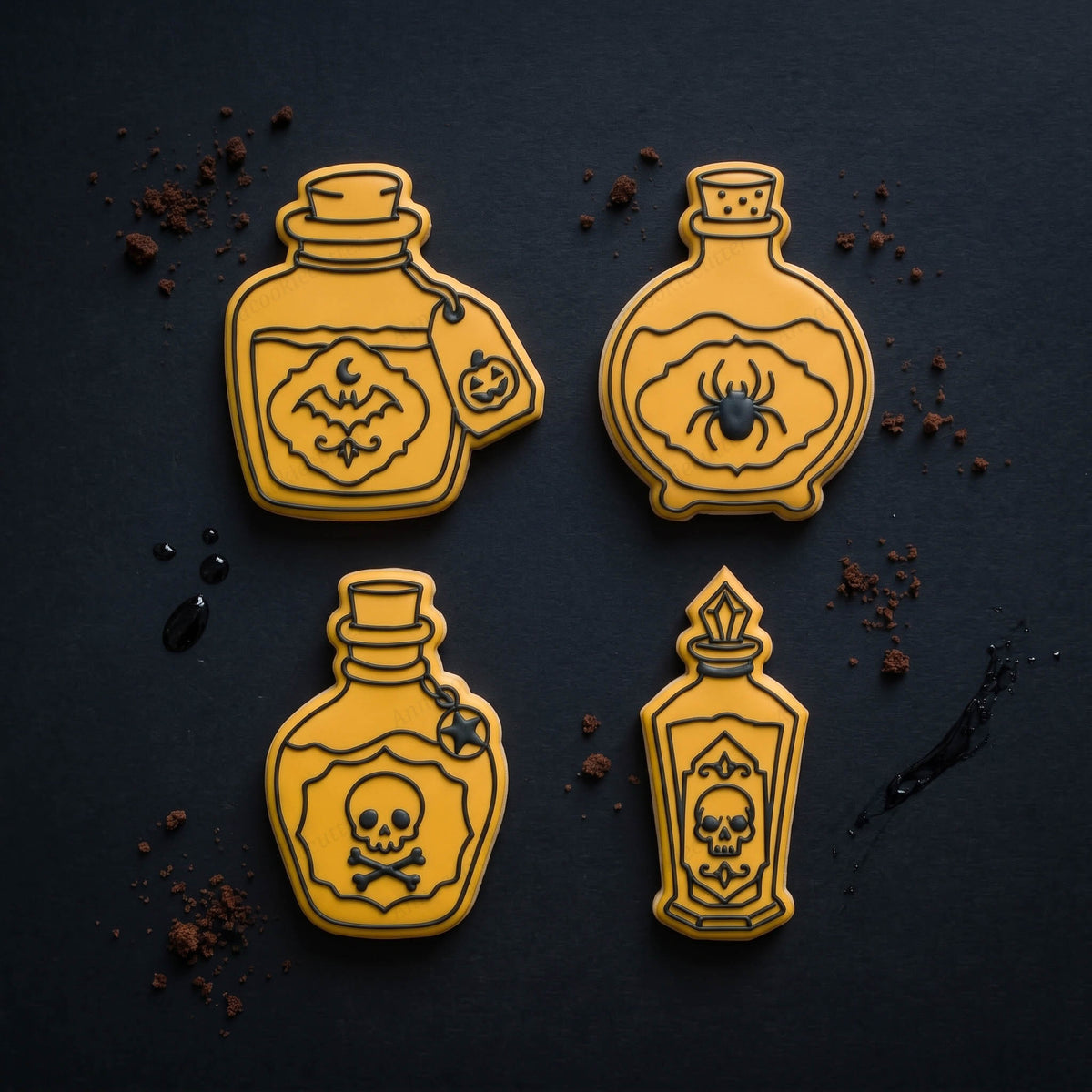 Set 4 tagliabiscotti bottiglie pozione Halloween con timbro in PLA alimentare - Annacookiecutter