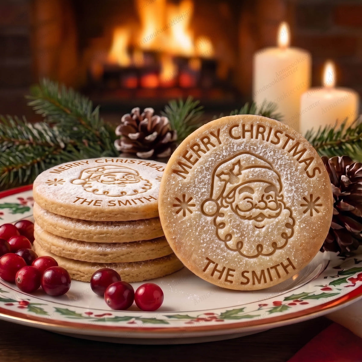 Set Tagliabiscotti e Timbro Babbo Natale Personalizzabile con Nome – Buon Natale o Merry Christmas