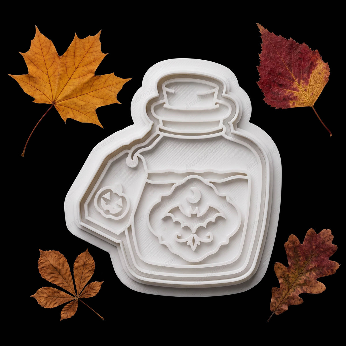 Boccetta pozione Halloween con pipistrello e tag zucca - formina per biscotti 3D - Annacookiecutter
