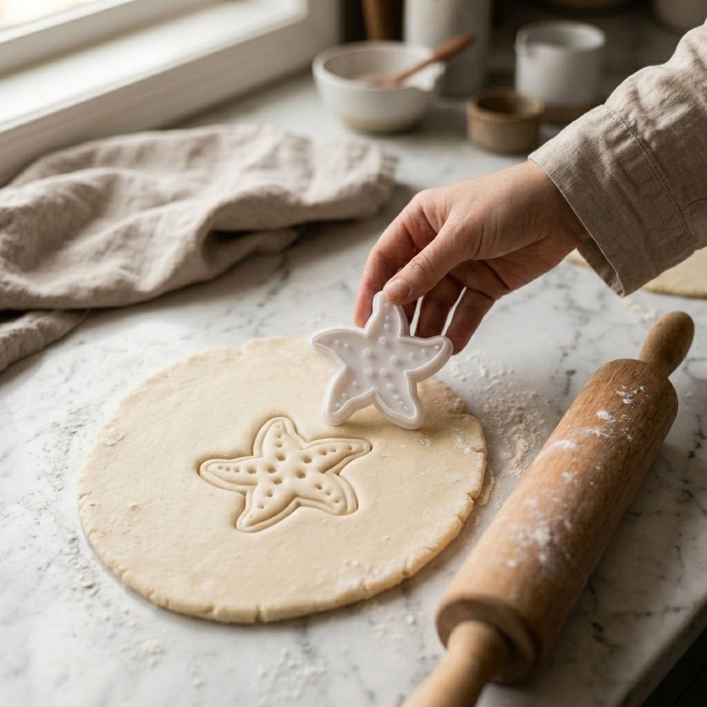 Set Formine Biscotti Stella Marina, Timbro per Pasta di Zucchero Sotto il Mare, Stampo Battesimo a Tema Marino, Tagliabiscotti Goffratore per Matrimonio Nautico, Compleanno in Spiaggia