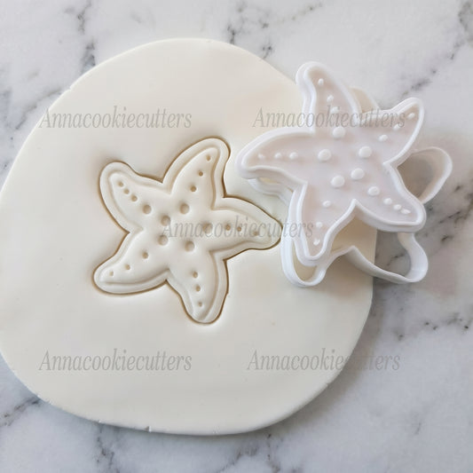 Set Formine Biscotti Stella Marina, Timbro per Pasta di Zucchero Sotto il Mare, Stampo Battesimo a Tema Marino, Tagliabiscotti Goffratore per Matrimonio Nautico, Compleanno in Spiaggia